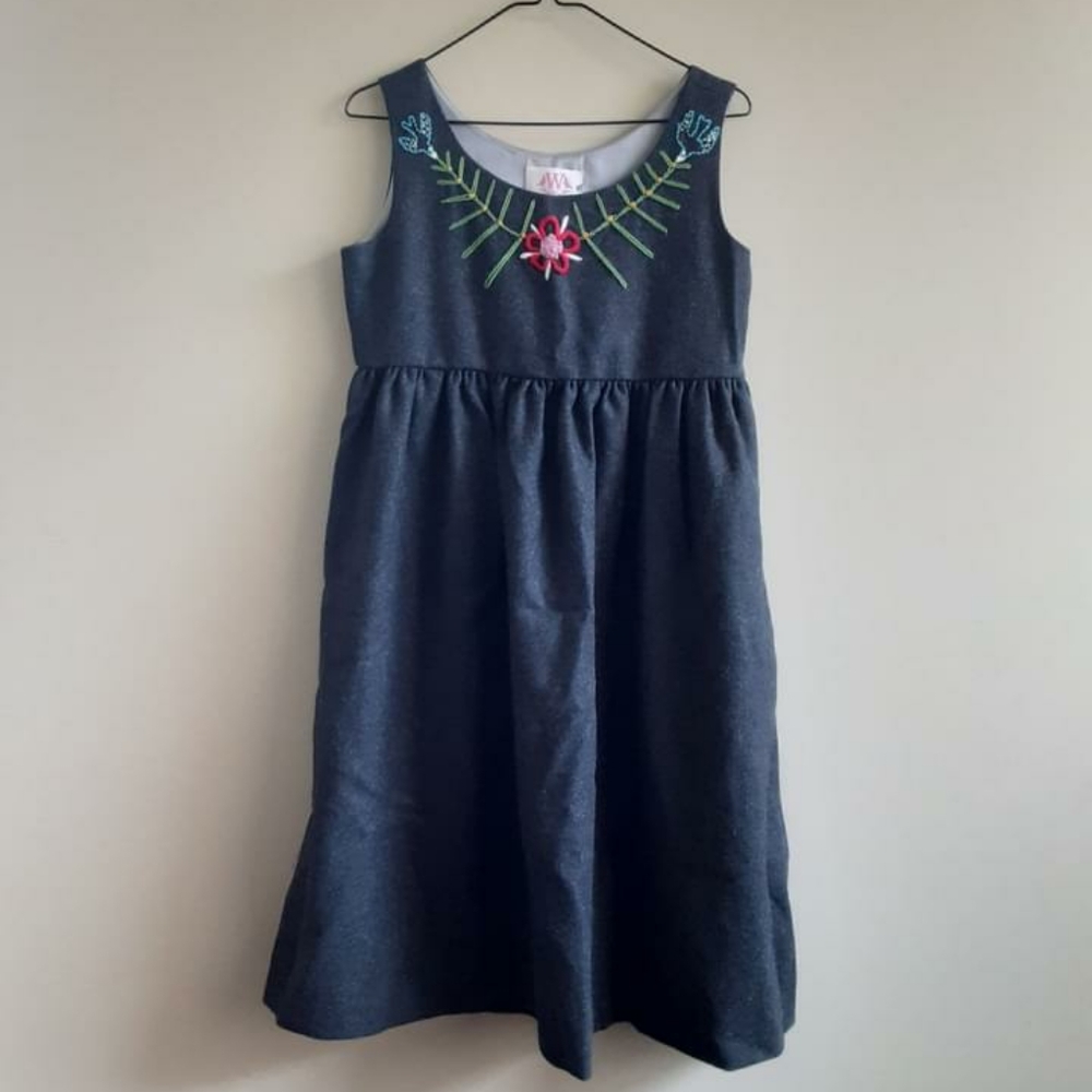 Ethical New Embroidered Wool Pinafore Dress Gray La Casita De Wendy